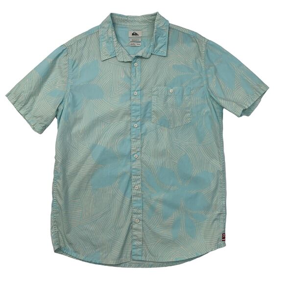 Quiksilver Shirt Mens M Medium Lake Blue Carved Paddle Woven Cotton Button Up - Picture 1 of 9